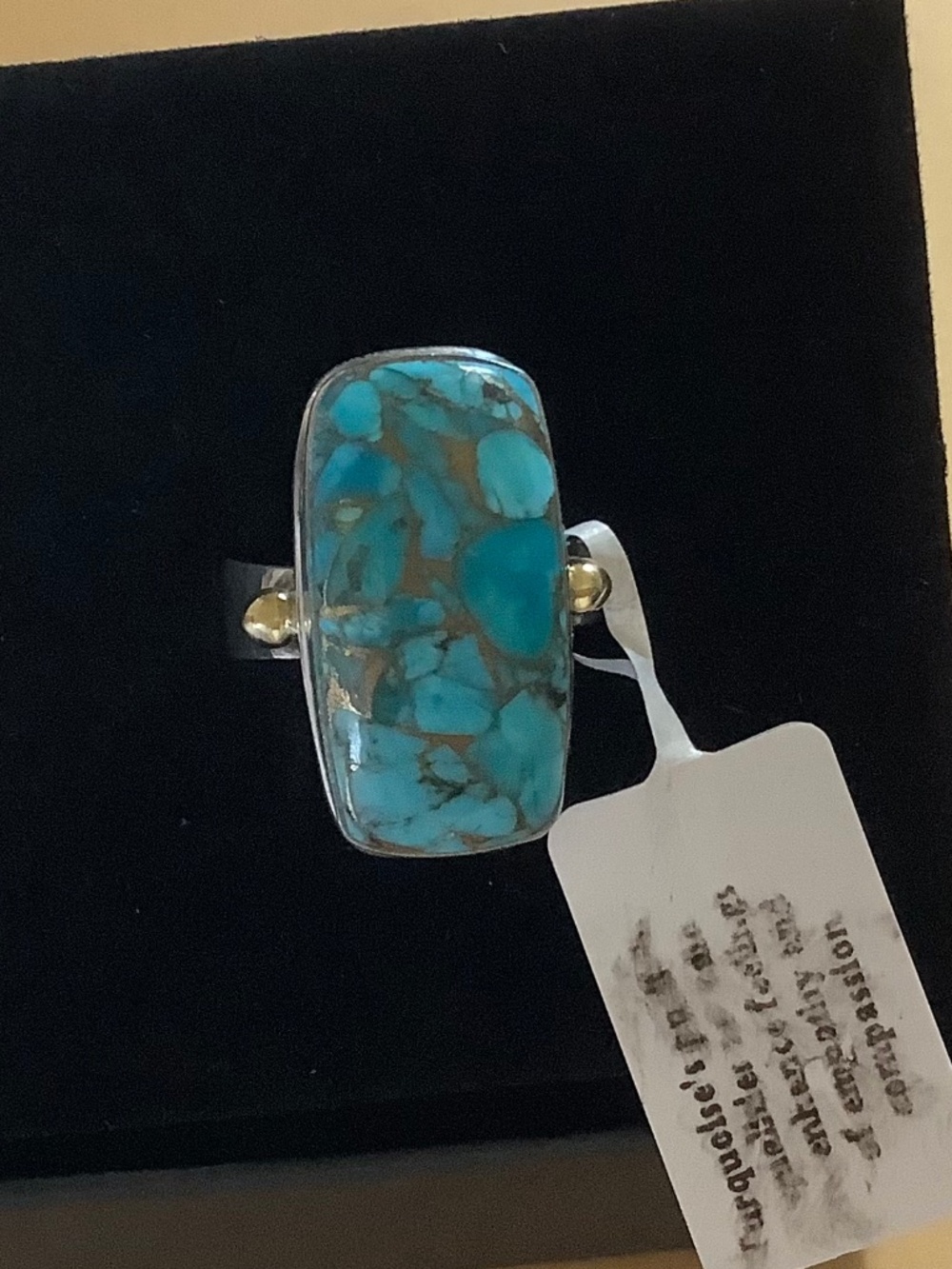 925 Sterling Silver Genuine Gemstone Blue Copper Turquoise Ring SZ 9